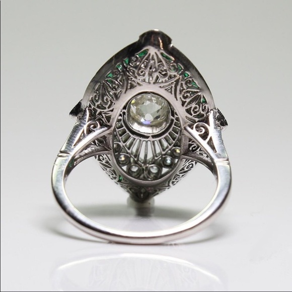 STERLING EMERALD DIAMOND RING - Picture 3 of 9